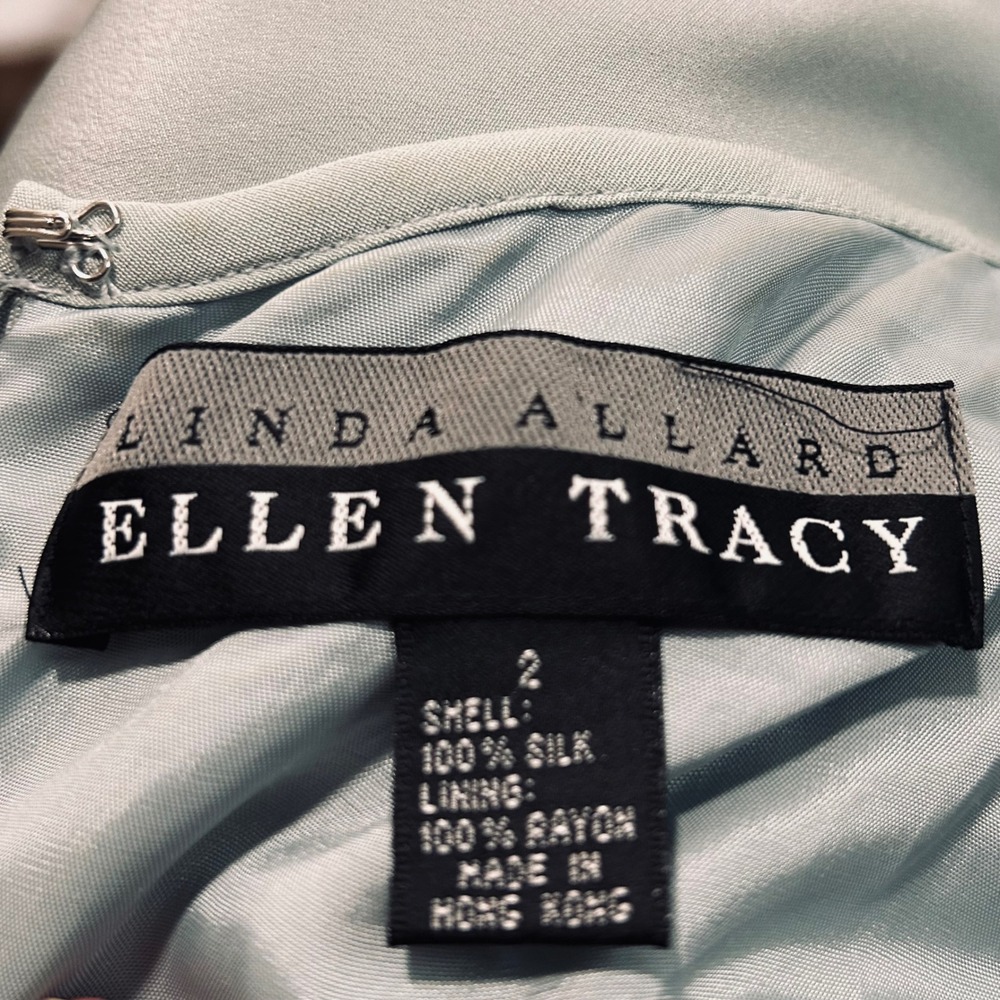 Linda Allard Ellen Tracy Silk Sheath Dress Sage Green Side Drape Size 2 - Picture 7 of 9